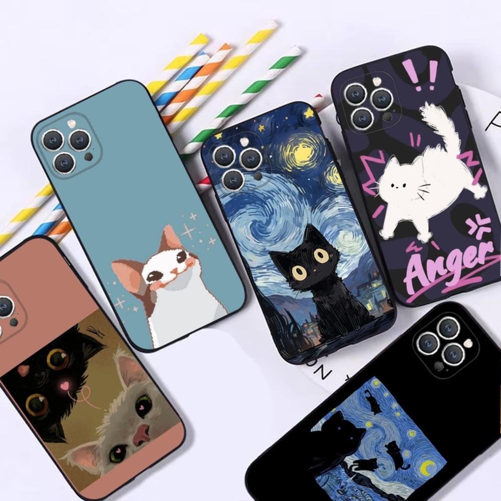 Süße Lustige Meme Katze Handyhülle Für iPhone 16,15,14,13,12,Pro,Max,11,7,8,Plus,XR,XS Max Stoßfeste Silikon Weiche Hülle