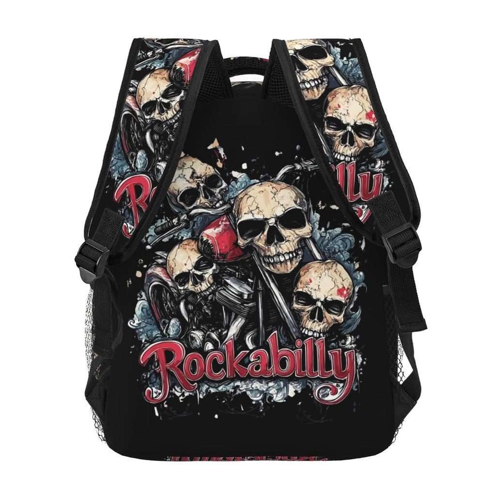 Gotische Rockabilly Rock And Roll Schedel Dobbelstenen Rockers Student Rugzak Schooltas Dagrugzak voor Mannen Vrouwen Boekentas Schoudertassen