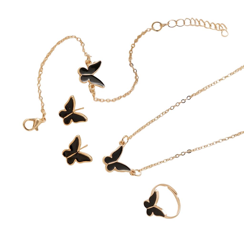Chic Butterfly Pendant Necklace Bracelet Ring Earrings Set for Fashion Forward Women Looking To Enhances Their Outfits