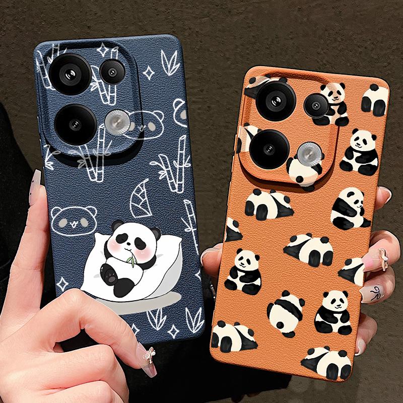 Pandas Pattern Silicone Soft Case for Xiaomi 13t Poco X6 M6 Pro Redmi Note 14 13 12 11 10 Pro Shockproof Leather Texture Plain Color Slim Cover