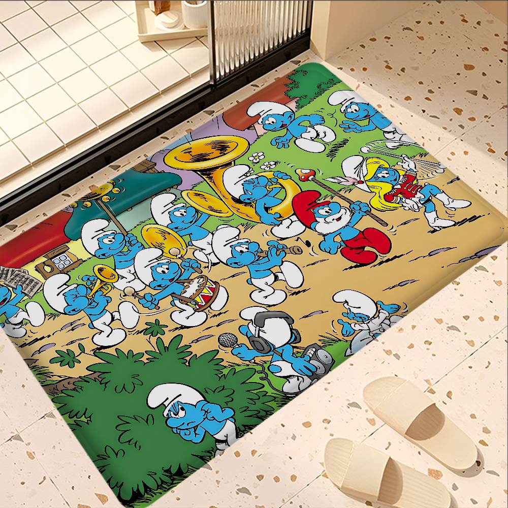 Cartoon S_Smurfs Floor Mat Rectangle Anti-slip Home Soft Badmat Front Door Indoor Outdoor Mat el Decor Mat