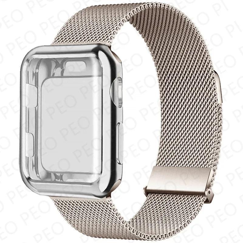 Case+Metal Milanese bands For Apple Watch Band 44mm 38mm-42mm-40mm Magnetic Loop iwatch Series 9 8 7 6 5 4 3 SE 45mm 41mm Strap