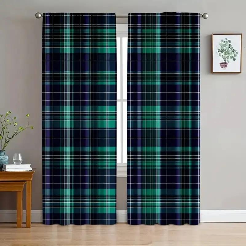 

Шотландская народная легенда клетчатый узор набивные шторы, украшения для окон, украшения для дома, украшения для комнаты 53x116cm 2pc21x46in&Rod Pocket