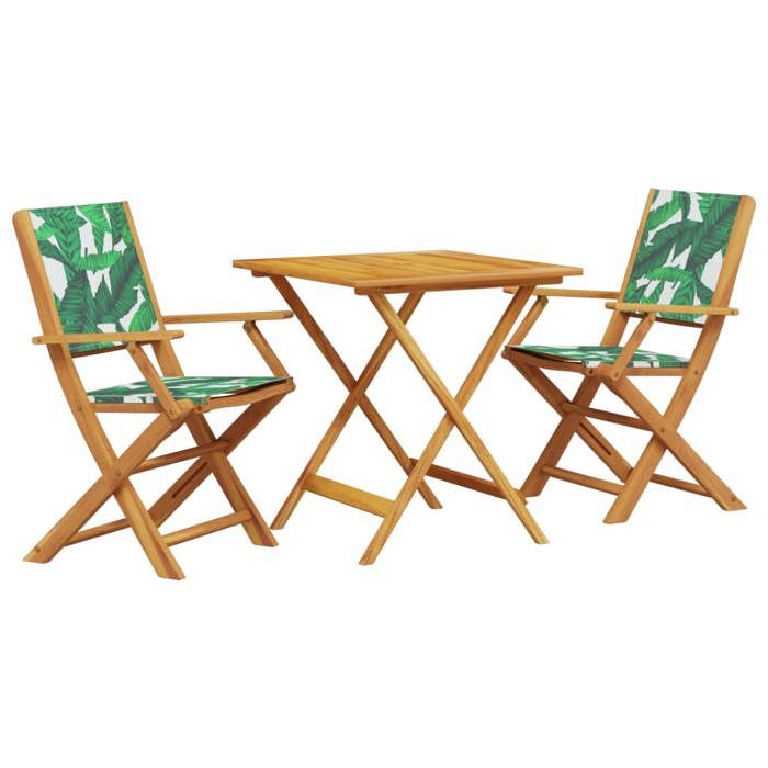 VidaXL 3-piece Bistro Set Leaf Pattern Fabric and Solid Wood, Garden Bistro Set, Balcony Set, 3281884