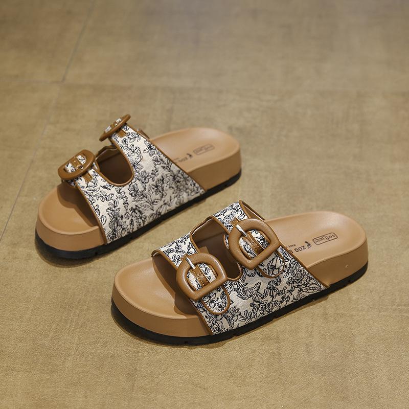 Belt buckle slippers girls summer retro outer wear thick-soled beach slippers national style comfortable casual breathable sandals