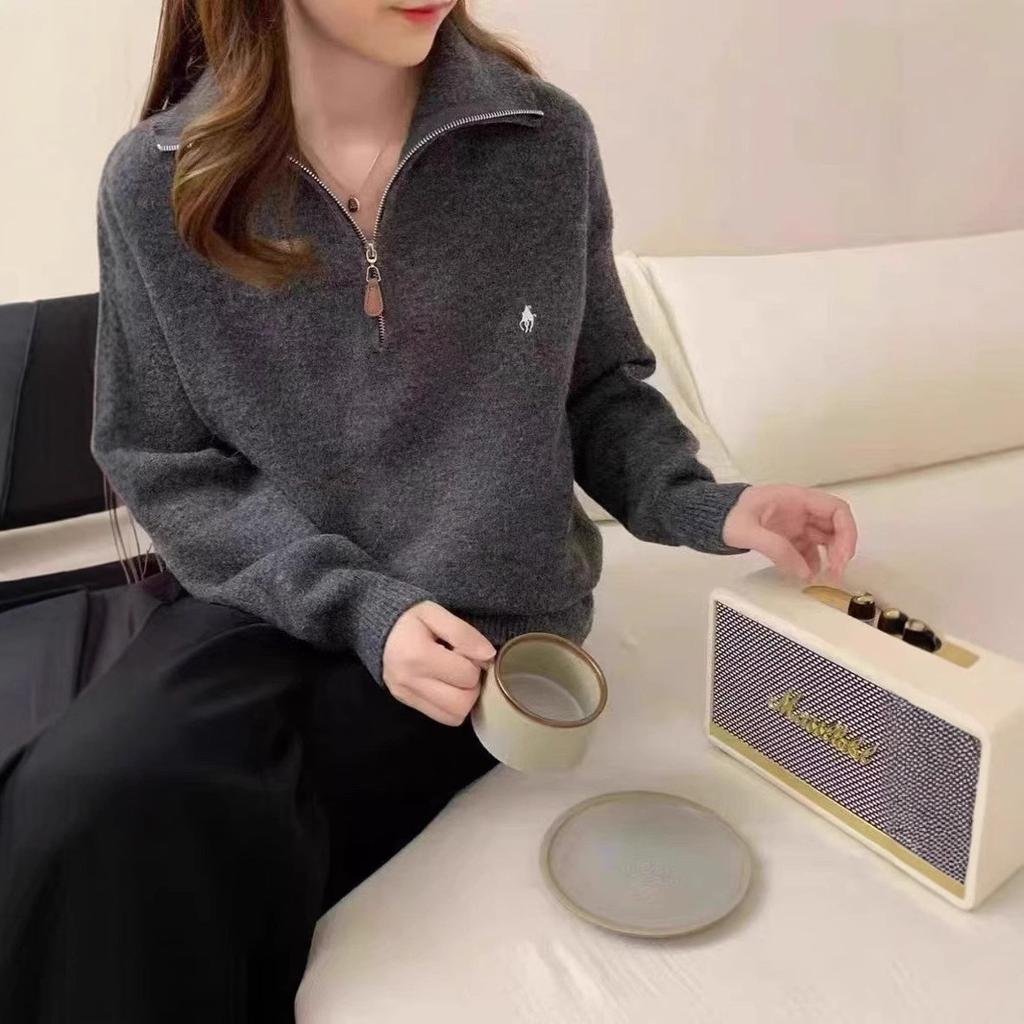 Women's Winter Half Zip Lapel Pullover Sweater