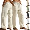 Men's Linen Cotton Casual Pants Elastic Waist Drawstring Lightweight Pants Loose Fit Summer Beach Yoga Trousers for Male Baggy Trousers with Pockets