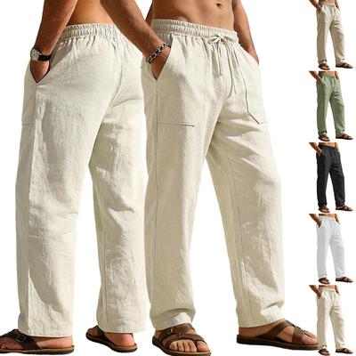Pantalons Décontractés en Lin et Coton pour Homme Taille Élastique Cordon de Serrage Pantalons Légers Coupe Ample Pantalons de Plage d'Été Yoga pour Homme Pantalons Larges avec Poches