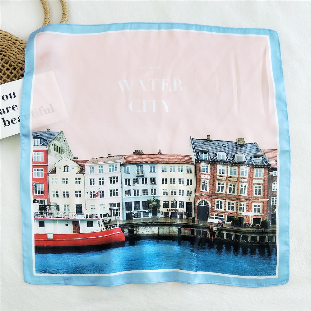 53cm Silk Square Scarf for Women: Elegant Korean Design for Spring, Summer, Autumn - Fashionable Digital Print Headscarf