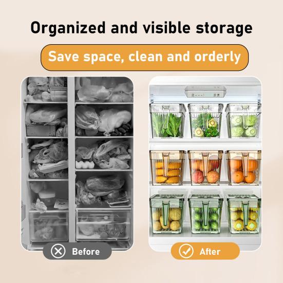 Refrigerator Storage Box with Lid And Handle Built-in Drain Partition Transparent Container for Fruits Vegetables