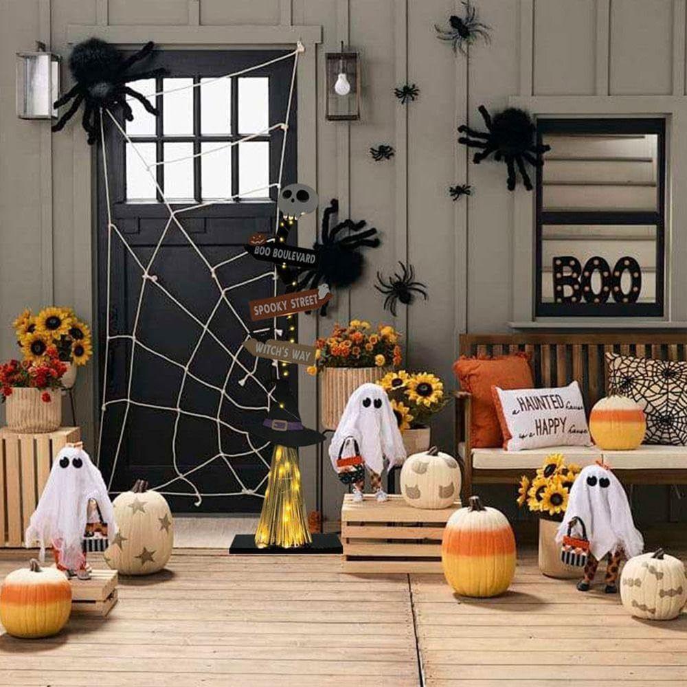 Spooky Design Wooden Witch Broom Ghost Sign Halloween Broomstick Ornament  Fireplace