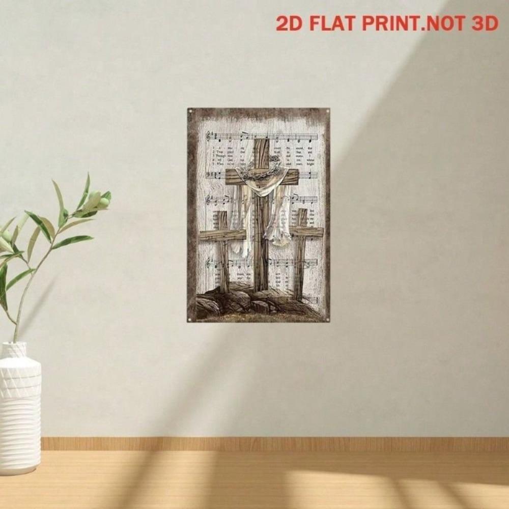 Metal Wall Art Religious Crucifix Music Note Design for Living Room