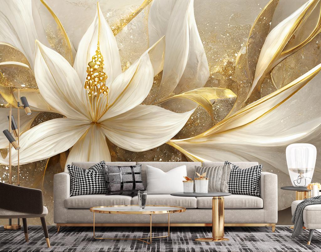 Wallpaper Gold glamour flowers 3D
