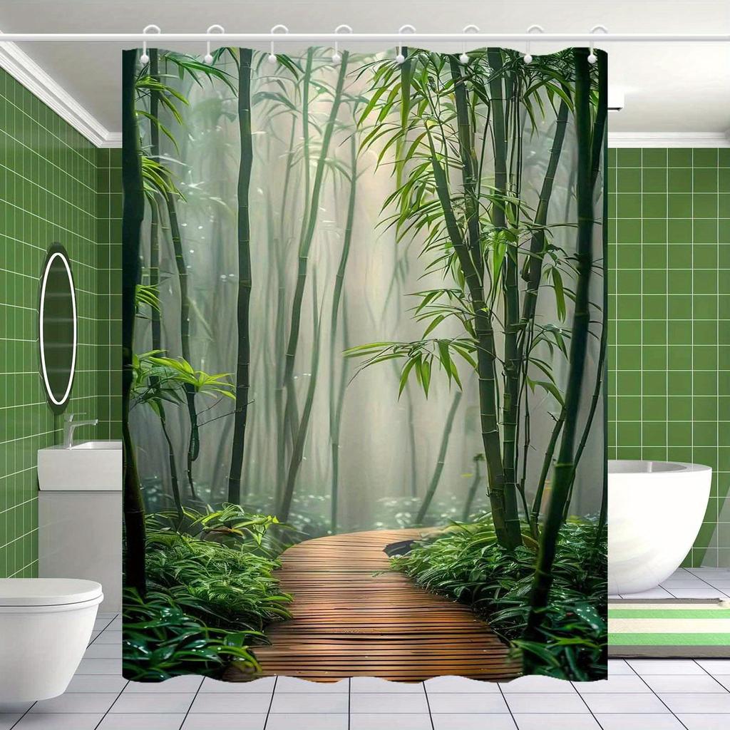 Eleganter Bambuswald Duschvorhang | Wasserdicht & Beschlagsresistent, Maschinenwaschbarer Polyester, Perfekt für Badezimmerdekor