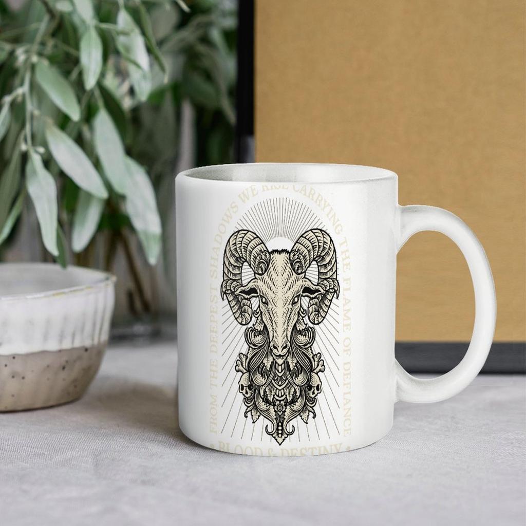 11oz White Ceramic Coffee Mug with Smooth Handle, Double-Sided Print and Glossy Body for Hot Drinks and Daily Use