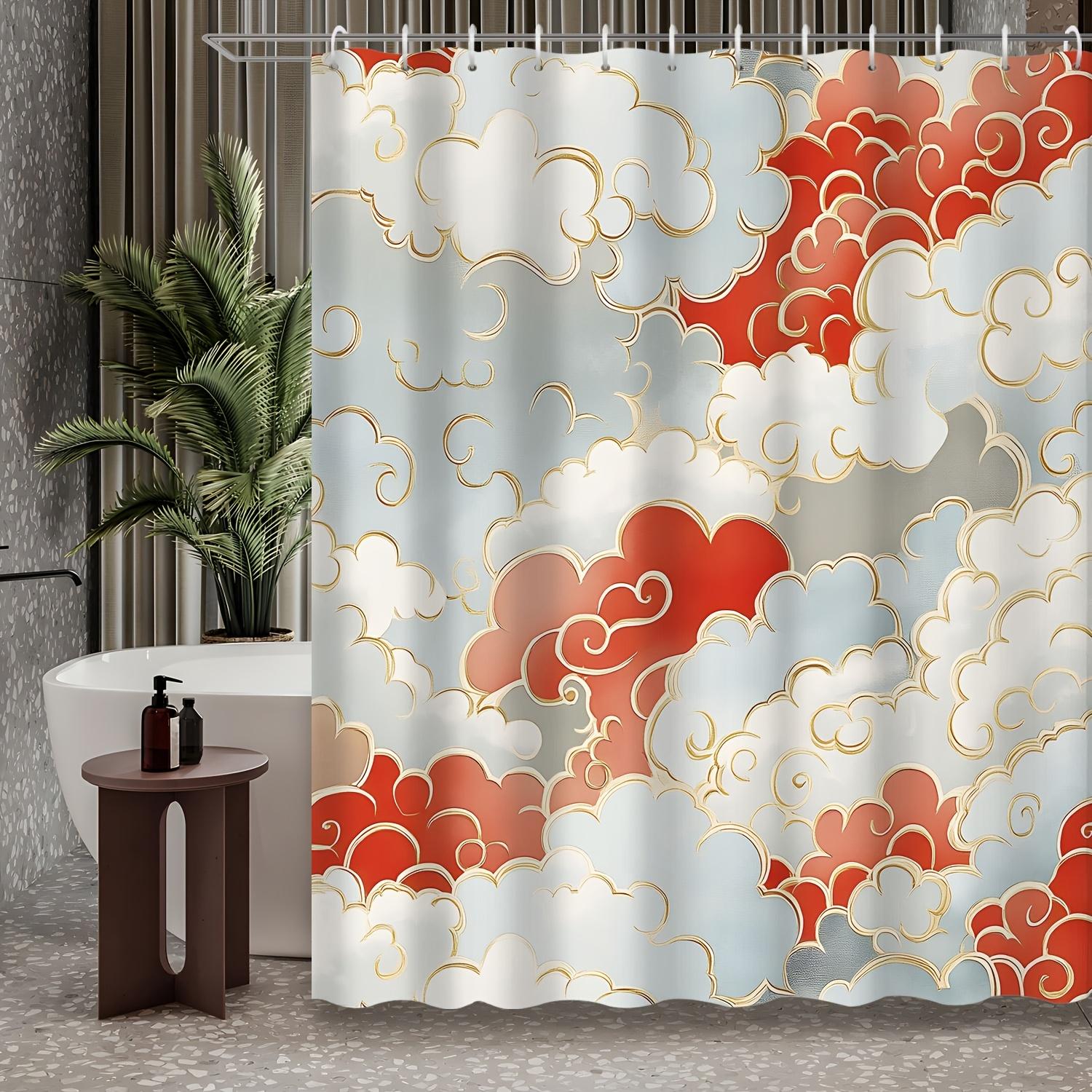

1Pc Spring Festival Home Decoration Chinese Style Golden Edge Red Auspicious Cloud Print Shower Curtain, Decorative Print Shower W60H190(CM)-1 Pcs