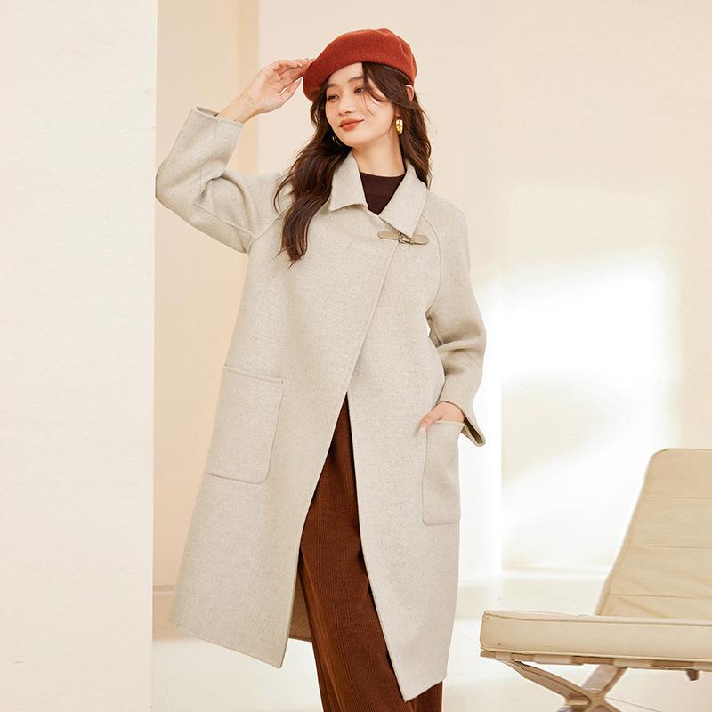 

Women s Extra Long Double-Faced Wool Coat – Loose Fit, Over-the-Knee, Lapel Collar Small (90-105 lbs)