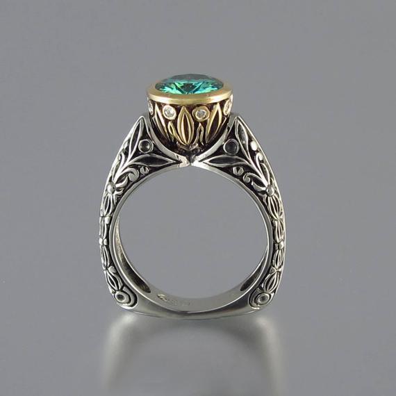 New hot-selling creative personalized flower shape two-color retro gem jewelry 5