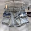 Pantaloncini di Jeans Stile Vintage con Stampe Ricamate per Donne Casual