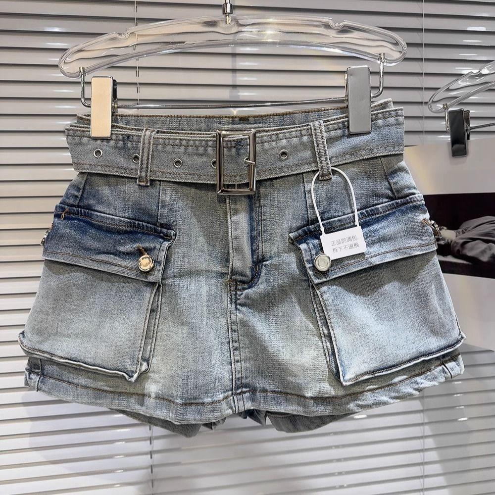 Pantaloncini di Jeans Stile Vintage con Stampe Ricamate per Donne Casual