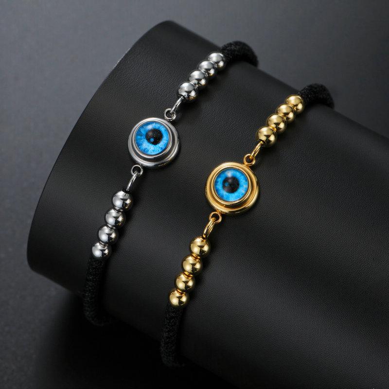 Evil Eye Bracelet With Real Eye Pendant Adjustable Pull Cord Hand Jewelry Fashion Accessory For Women And Men