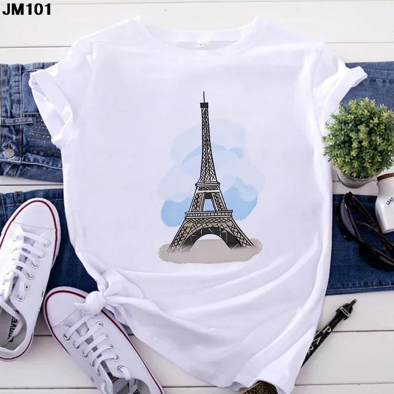 Fashion Women's Tops Tshirt Harajuku Paris Eiffel Tower Printing T Shirt Casual Streetwear Short Sleeve Female T-shirts Clothing