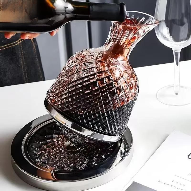 High End Crystal Glass 360 Degree Rotating Decanter Drum 1500ml Decanter Wine Dispenser Inflator Mirror Kettle Decoration