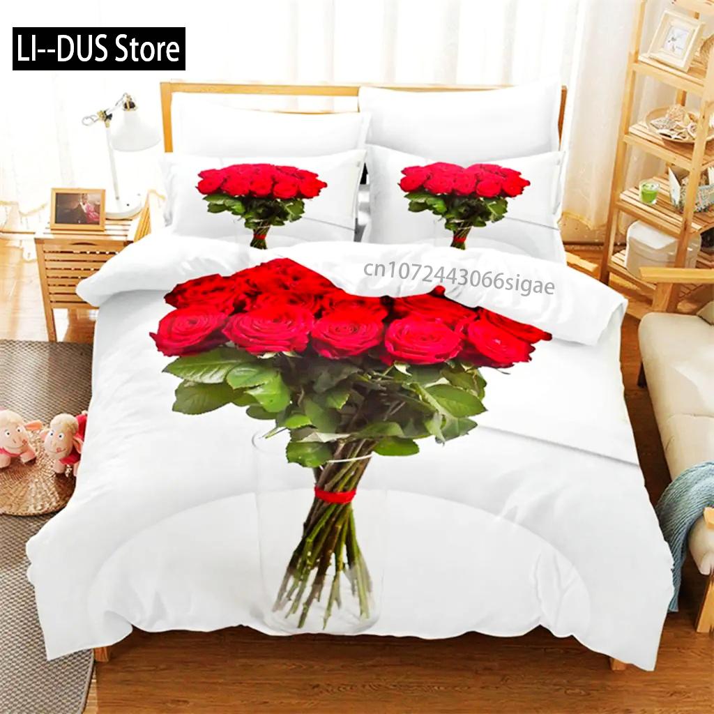 Red Flower Duvet Covers Set Full Size Rose Quilt Cover 240x220cm 260x240cm Bedding Sets 3pcs 2pcs King Queen Single Double Bed