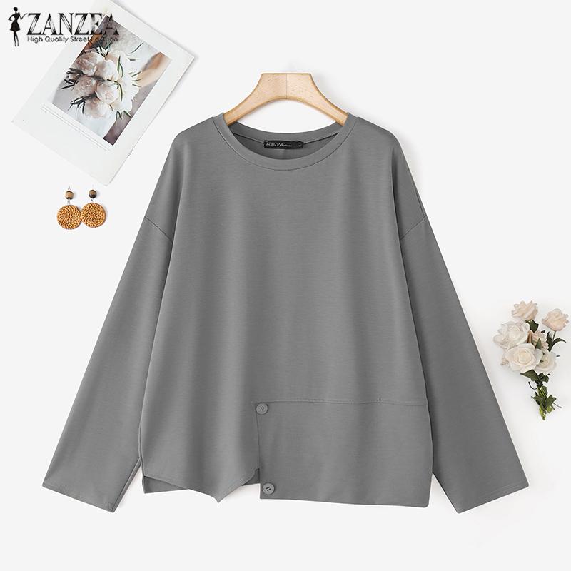 ZANZEA Damen Lässig Rundhals Locker Langarm Pullover Bluse