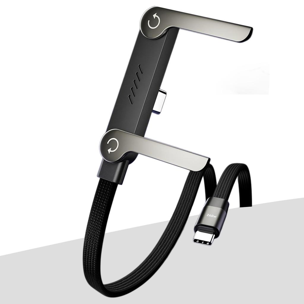 Seitlicher Handy-Ladegerät, Unsichtbares Ladekabel mit Ständer, Integriertes Ladekabel mit Handy-Ständer, Faltbarer Handy-Ständer 2-in-1 Halter