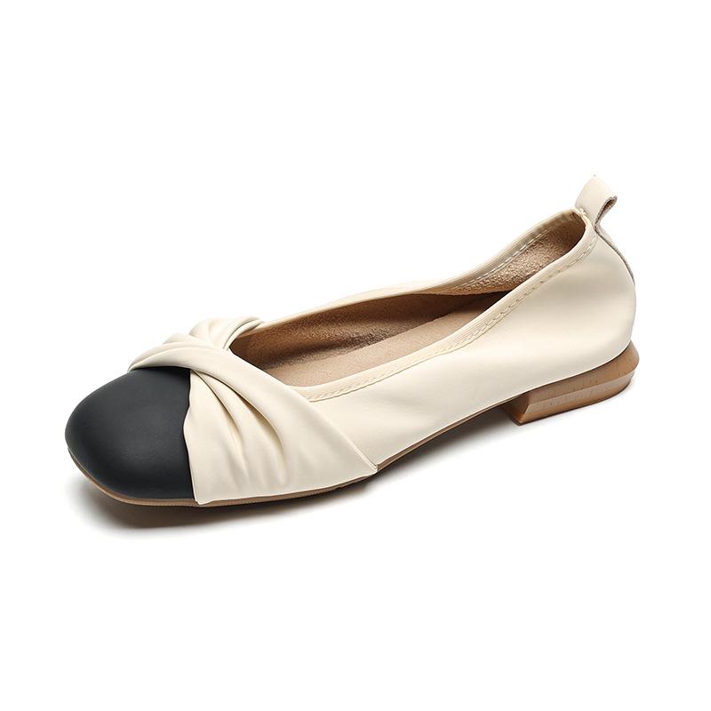 Women's Low-Heeled Flat Shoes - Chunky Heel Bean Shoes in a Chic, Fragrant Style