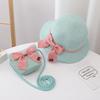 Sommer Baby Mädchen Strohhut und Umhängetasche 2er Set Eltern-Kind Breiter Rand Spitze Urlaubsstrand Sonnenhüte Outdoor Eimerhut