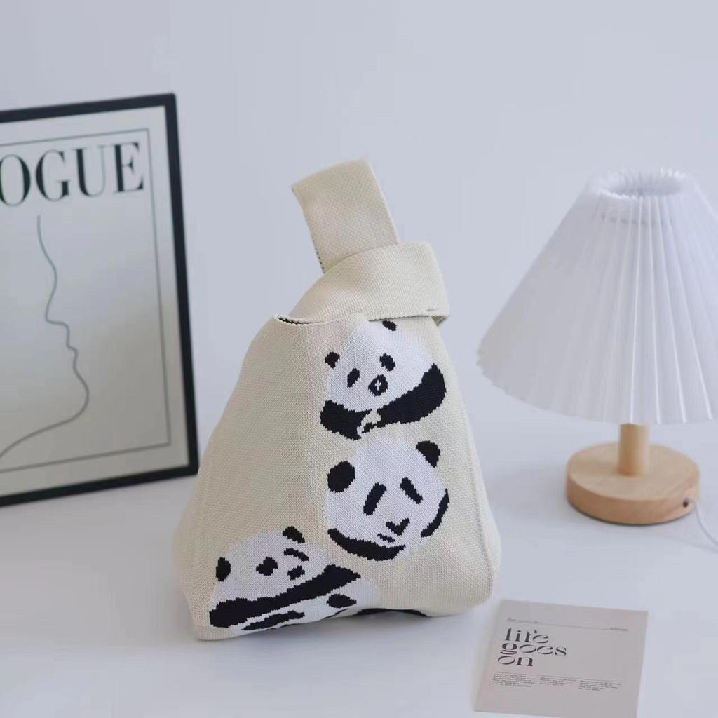 Panda Knit Women's Cross-Border Wrist Tote Handbag