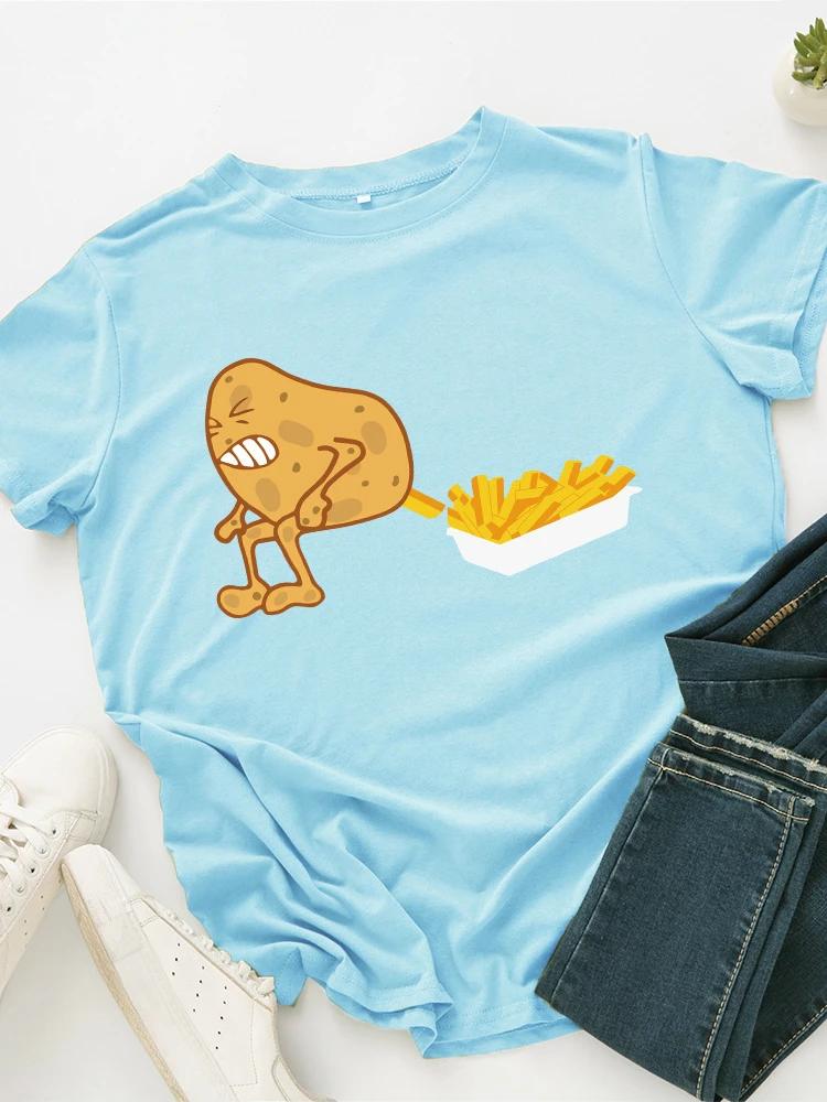 Vtipný potisk hranolků Dámské tričko s krátkým rukávem s kulatým výstřihem Volné dámské tričko Dámské tričko Topy Oblečení Camisetas Mujer