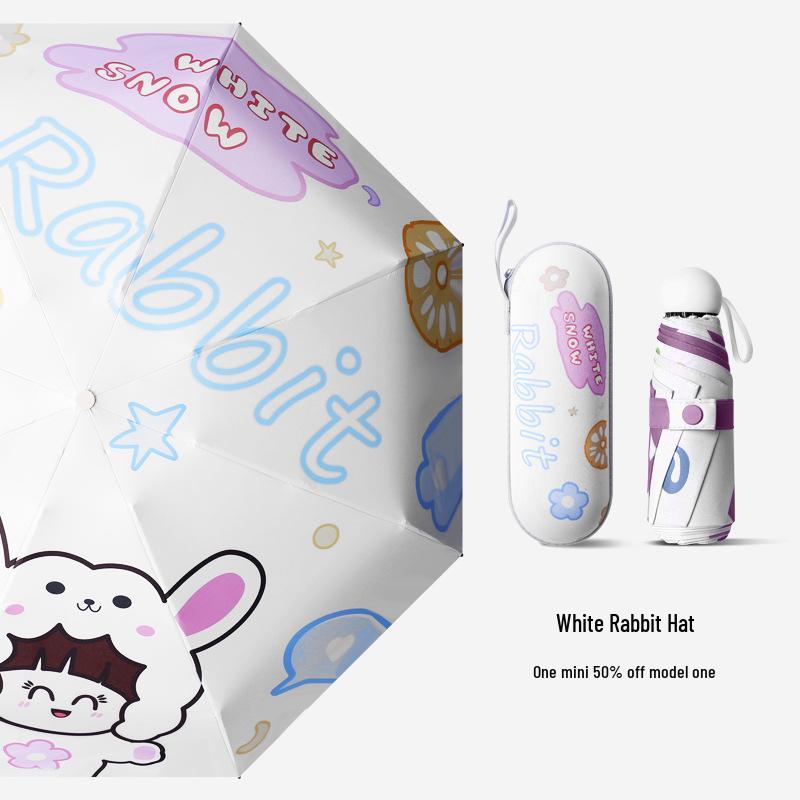 Cartoon Mini Sun & Rain Five-Fold Umbrella for Women - Portable, Sunscreen, and Dual-Use
