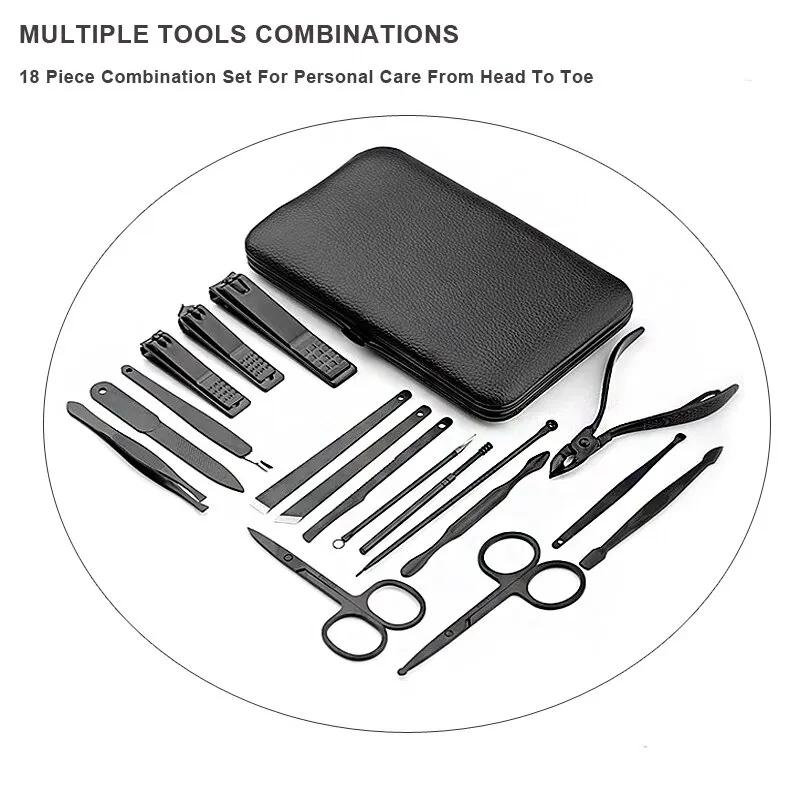 18PCS Deluxe Manicure & Pedicure Kit With Stainless Steel Nail Clippers Cuticle Trimmer And Dead Skin Remover Includes Portable