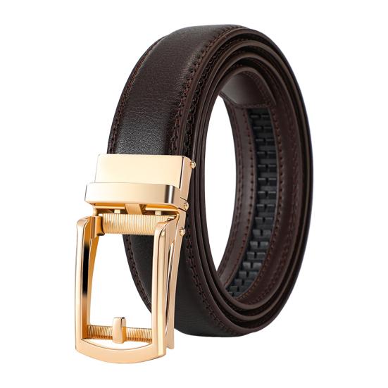 Men Belt Automatic Buckle Soft Simulated Leather Adjustable No Hole Belt with Fake Pin Design Quick Release Jeans Trousers Belt
