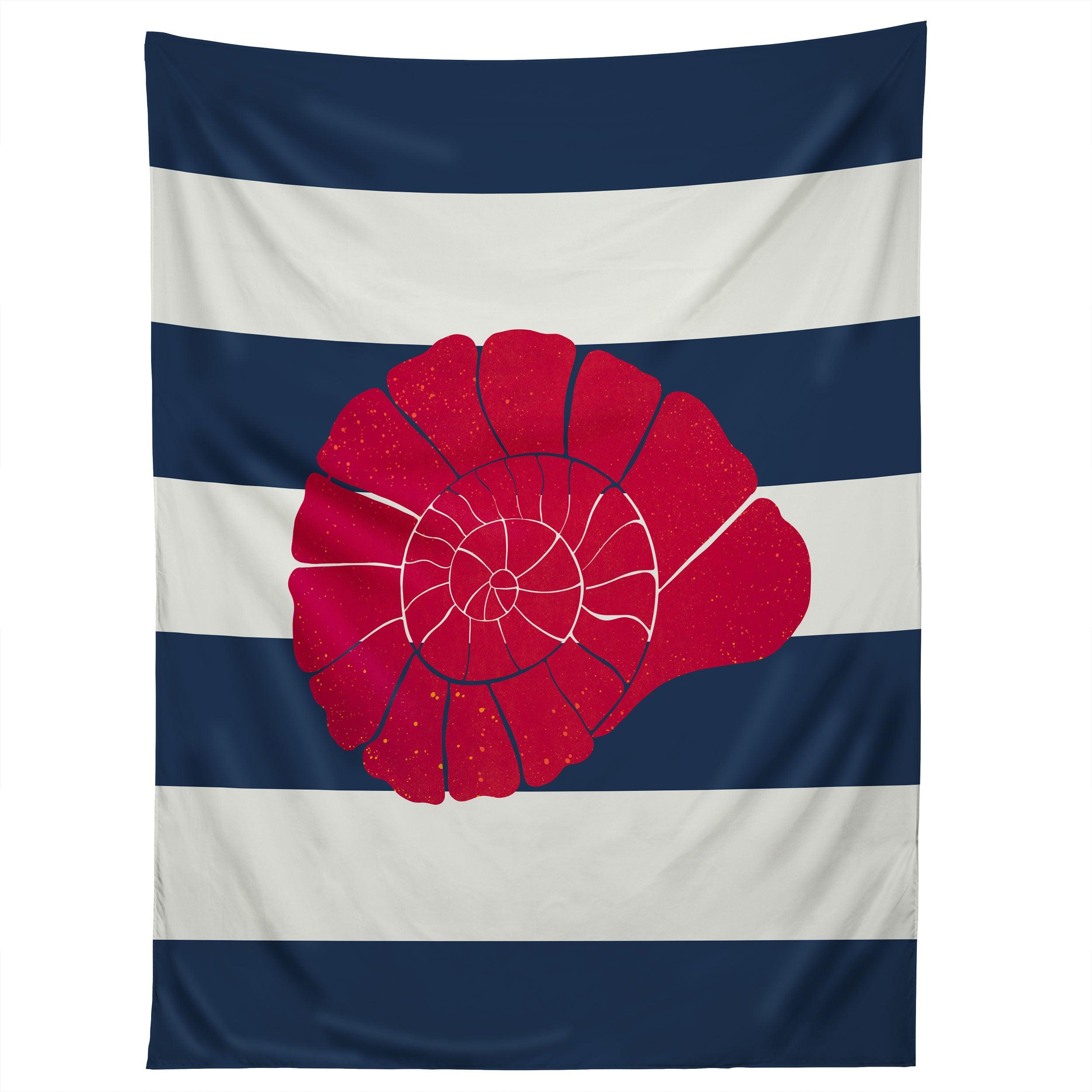 RED NAUTILUS SHELL AND NAVY tapestry 75x100