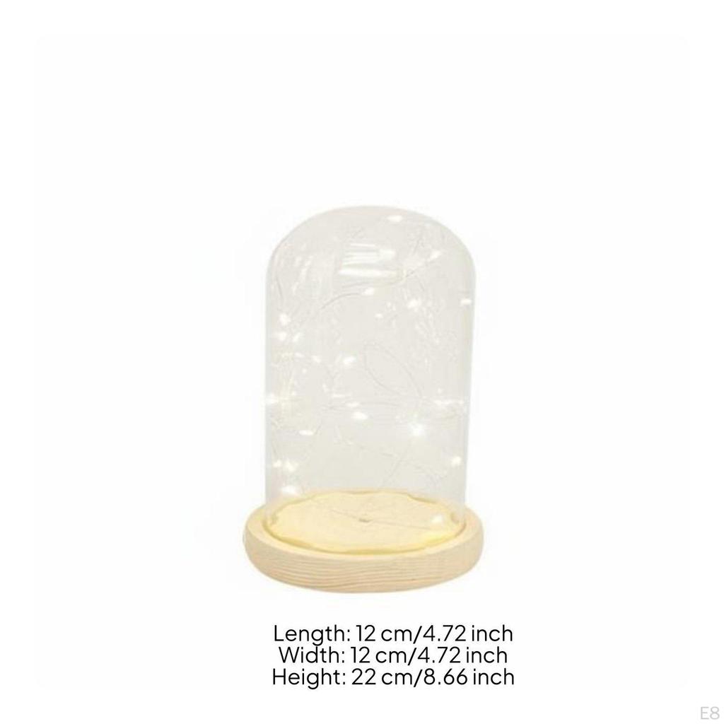 Miniature Lights Glass Cloche Warm Glow Tabletop Dome Modern Design Lighted Display Bell Jar for