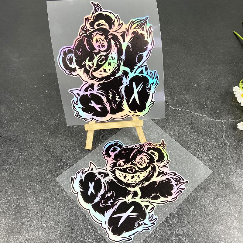 1PC Little Bear Laser Motorcycle Stickers Waterproof for DIY Motorbike Front Fairing Scooter Helmet Box Vinyl Decals Universal