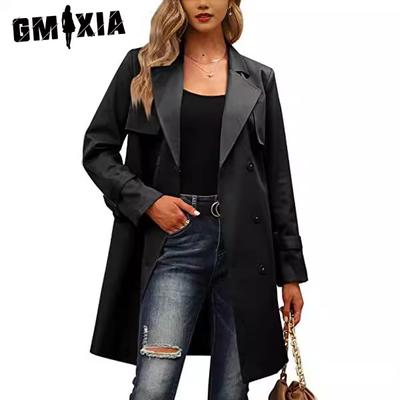 Women's Vintage Casual Solid Color Print Spring Autumn Long Sleeve POLO Neck Jackets & Coats