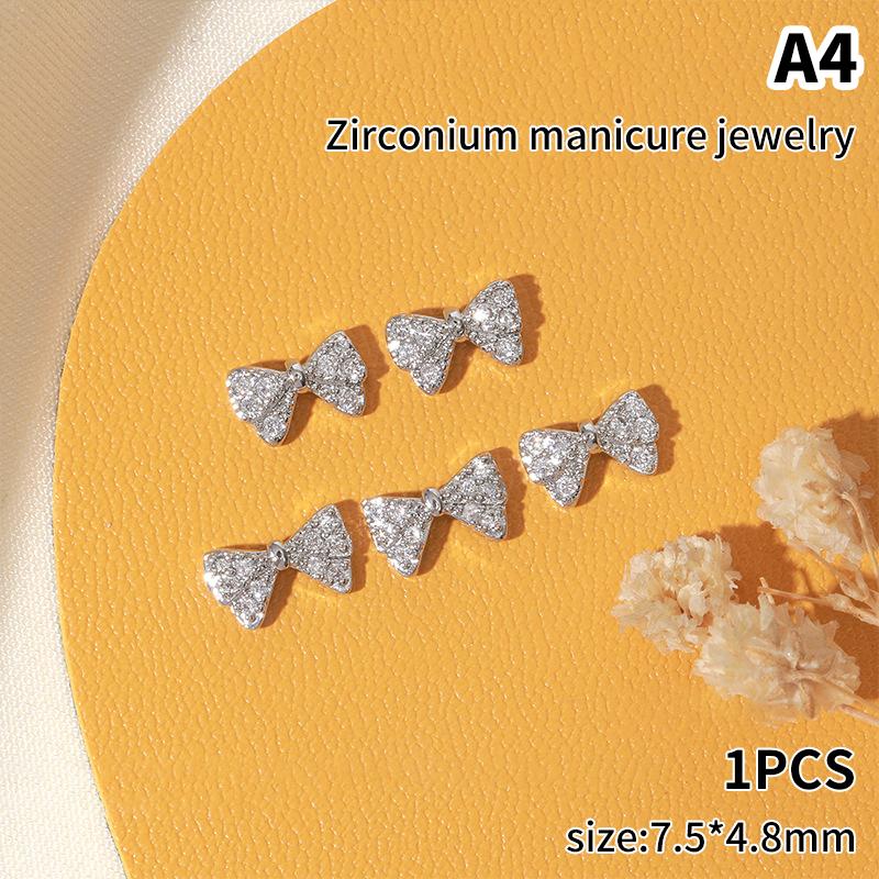 1Pc Glitter French Silver Bow Nail Art Charm 3D  Glass Stone Pearl Bowknots Nail Jewelry Diy Manicure Accessory