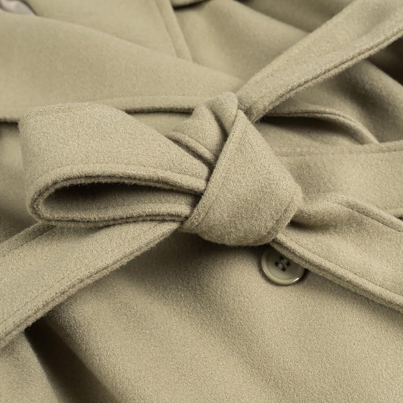 Womens Oversized Wool Blend Trench Coat With Wide Lapel Single Button Cinched Waist 2025