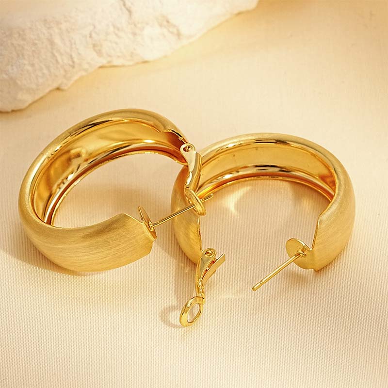 Fashion Gold Color Matte Brushed Hoop Earring for Women Girls Vintage Metal C-shape Circle Round Earrings Jewelry 2025 Trendy