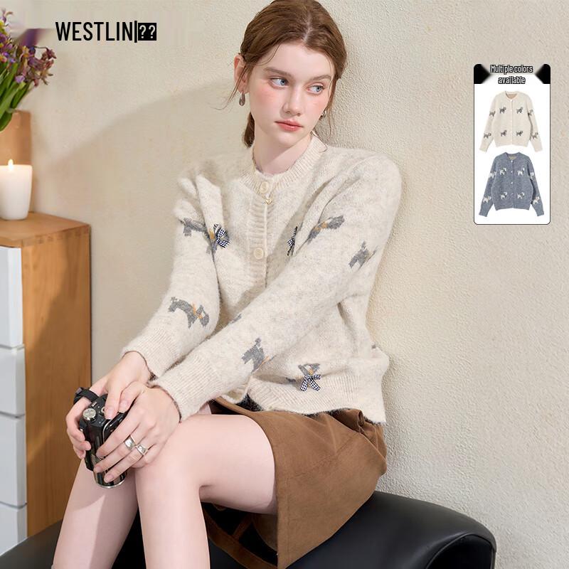 

Westlink Women s Bow Puppy Jacquard Knit Sweater M