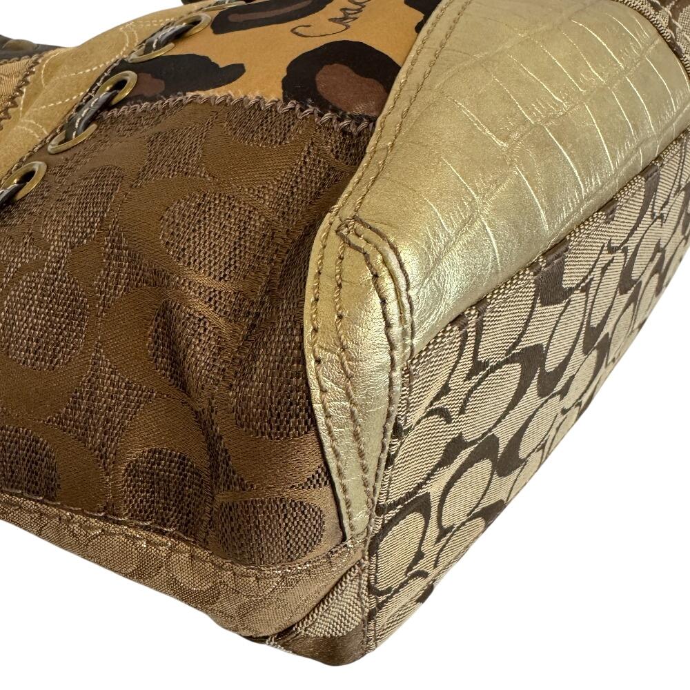 COACH 12899 Patchwork Canvas Python Tote Bag Brown Python Used