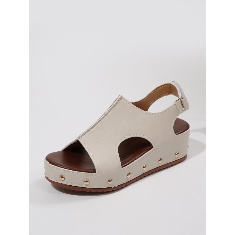 Summer New Muffin Platform Wedge Sandals Women's Velcro Plus Studded Flat Fishmouth Sandals