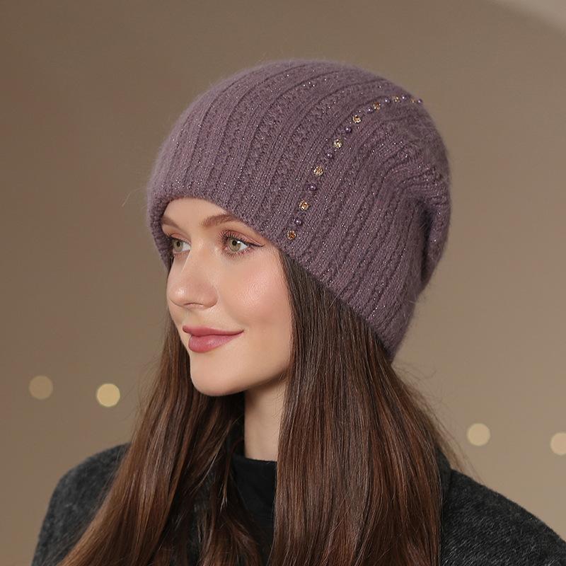 

Головные уборы Женские осенне-зимние толстые теплые шерстяные шапки Шапки для пожилых мам среднего возраста Шапки-свитера для защиты от холода Вязаные шапки из кроличьей шерсти M（56-58cm）