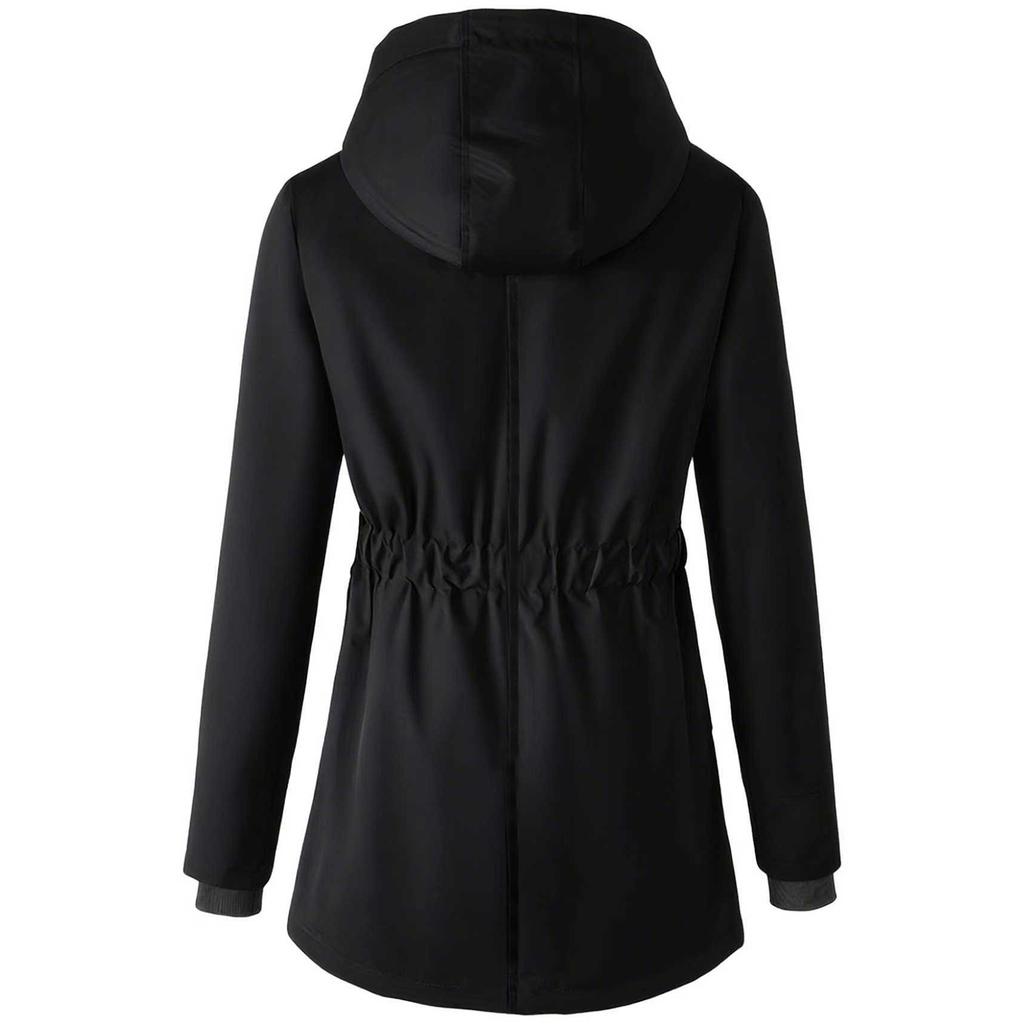 Women's Plush Jacket, Casual Solid Color Hooded Drawstring Jacket