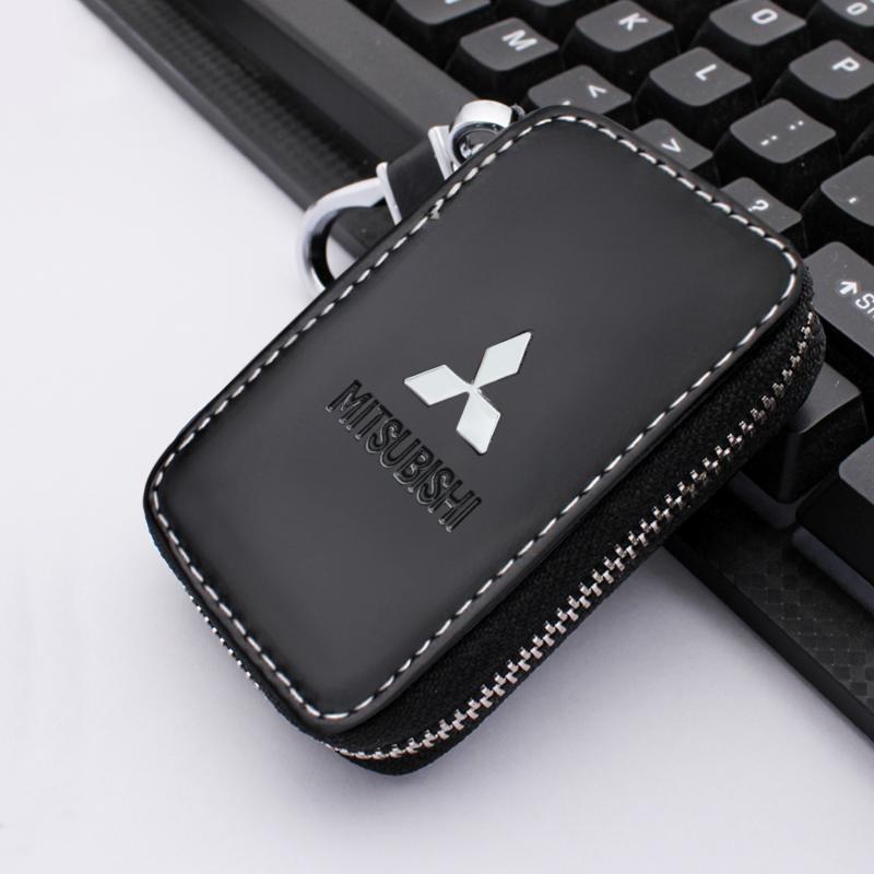 Leather Car Key Case Zipper Keychain Wallets General Keyring Bag For Mitsubishi ASX Outlander 3 Lancer 9 10 Mirage L200 Pajero 4